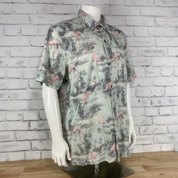 Tommy Bahama Shirt Men's XL Hawaiian Camp Shirt Silk Blend Floral Flamingos - Picture 7 of 12